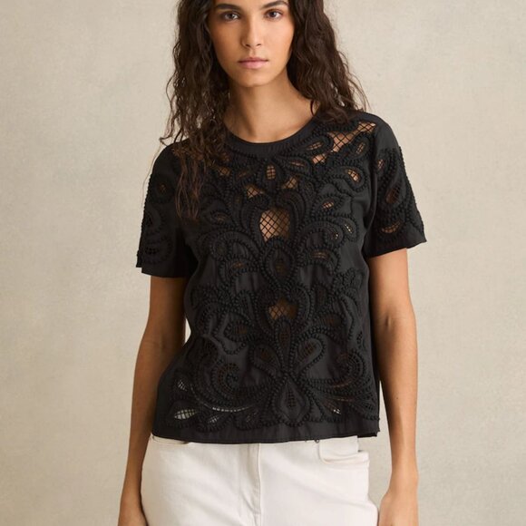 NWT Banana Republic Black Overlay Short Sleeve with Cami Top - Picture 1 of 10